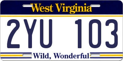WV license plate 2YU103