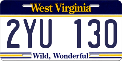 WV license plate 2YU130