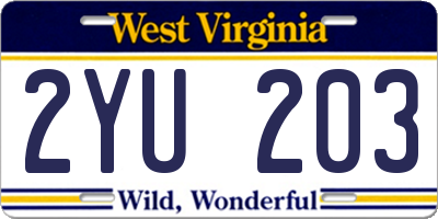 WV license plate 2YU203