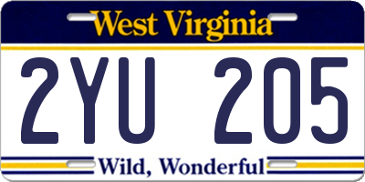 WV license plate 2YU205