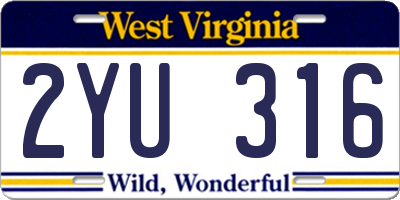 WV license plate 2YU316
