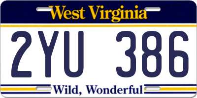 WV license plate 2YU386