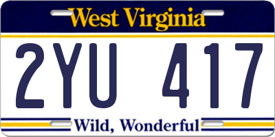 WV license plate 2YU417