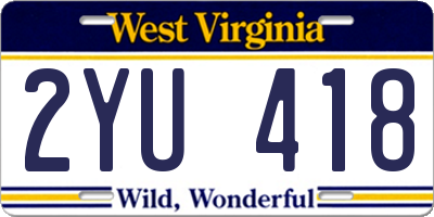 WV license plate 2YU418