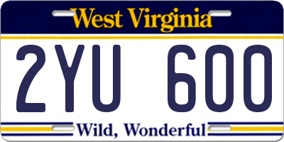 WV license plate 2YU600