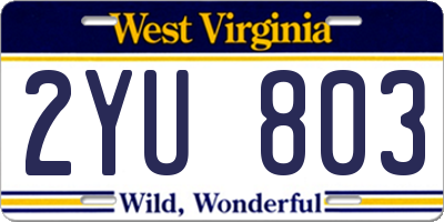 WV license plate 2YU803