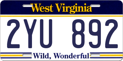 WV license plate 2YU892