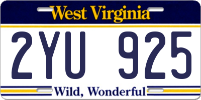 WV license plate 2YU925
