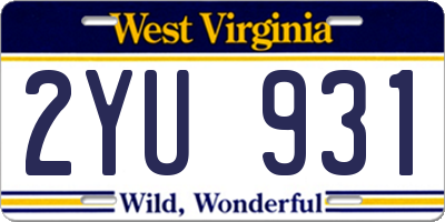 WV license plate 2YU931