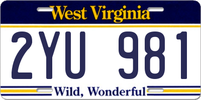 WV license plate 2YU981