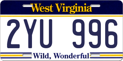 WV license plate 2YU996