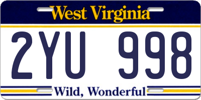 WV license plate 2YU998