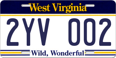 WV license plate 2YV002