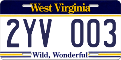 WV license plate 2YV003