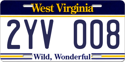 WV license plate 2YV008