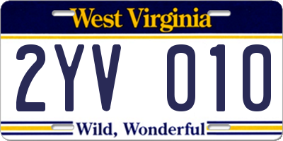 WV license plate 2YV010