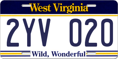 WV license plate 2YV020