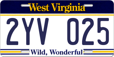 WV license plate 2YV025