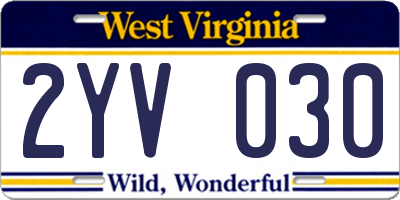 WV license plate 2YV030