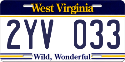 WV license plate 2YV033
