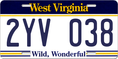 WV license plate 2YV038