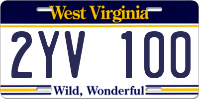 WV license plate 2YV100