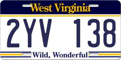 WV license plate 2YV138