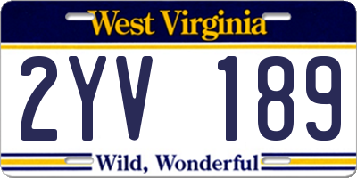 WV license plate 2YV189
