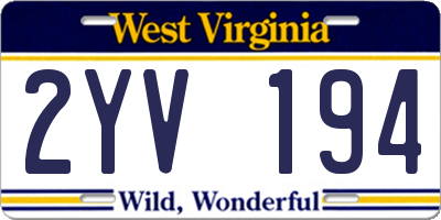 WV license plate 2YV194