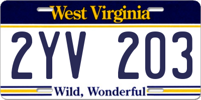 WV license plate 2YV203