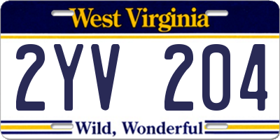 WV license plate 2YV204