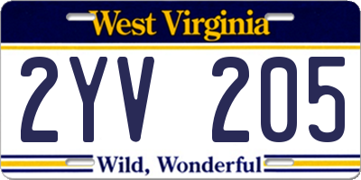 WV license plate 2YV205