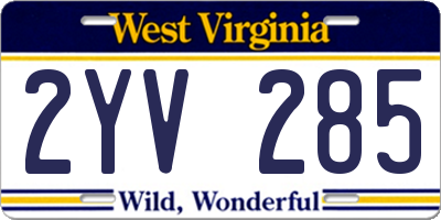 WV license plate 2YV285