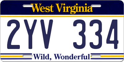 WV license plate 2YV334