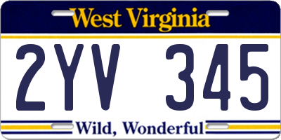 WV license plate 2YV345