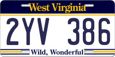 WV license plate 2YV386