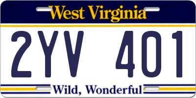 WV license plate 2YV401