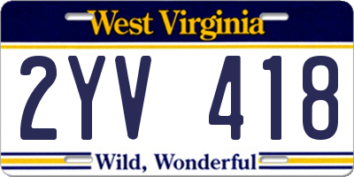 WV license plate 2YV418