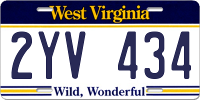 WV license plate 2YV434