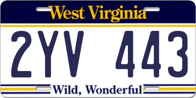 WV license plate 2YV443