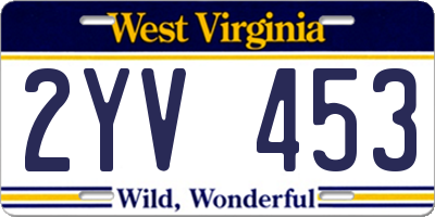 WV license plate 2YV453