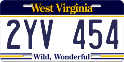 WV license plate 2YV454