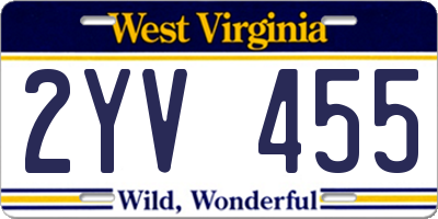 WV license plate 2YV455