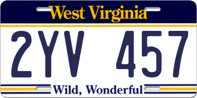 WV license plate 2YV457