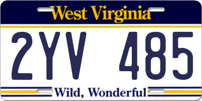 WV license plate 2YV485