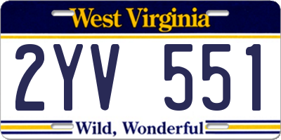 WV license plate 2YV551
