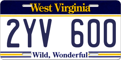 WV license plate 2YV600