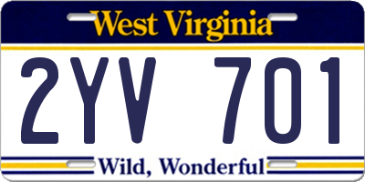 WV license plate 2YV701