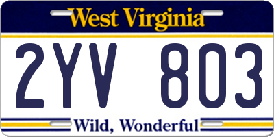 WV license plate 2YV803