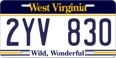 WV license plate 2YV830